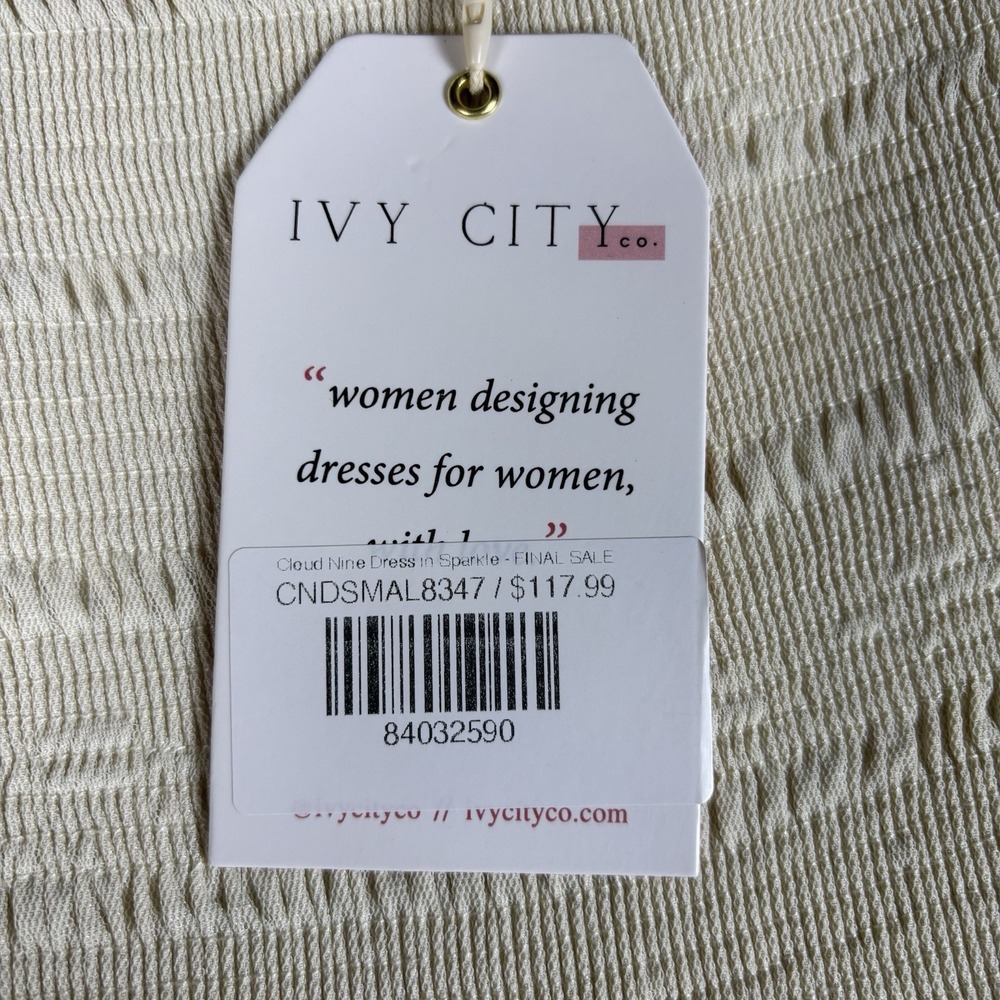 Ivy City Co Cloud Nine Sparkle Dress Ivory Sequin Smocked Maxi Women's S NWT - Picture 6 of 16